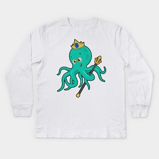 Octopus as King with Trident Kids Long Sleeve T-Shirt